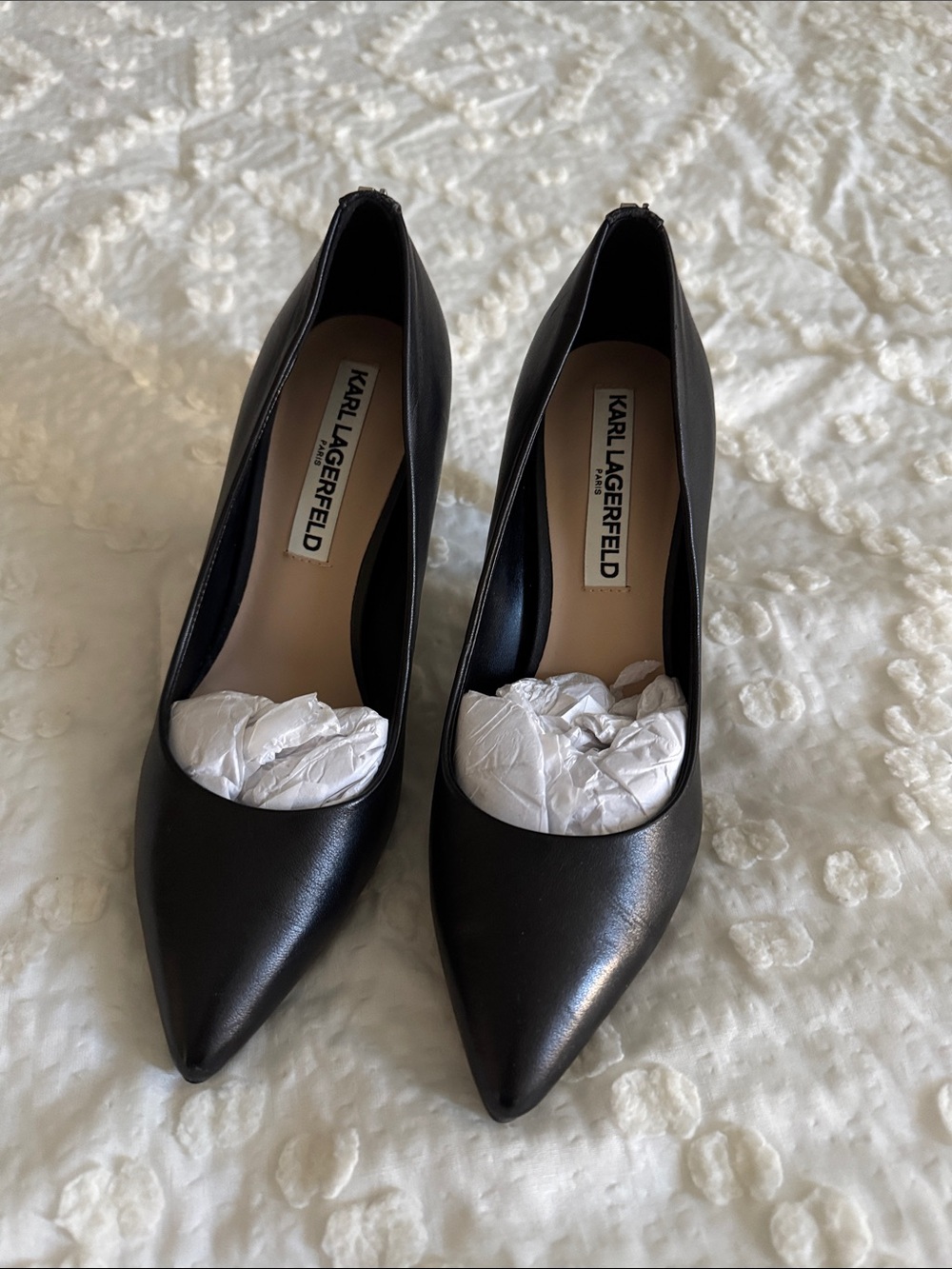 Karl Lagerfeld Black Pointed Leather Stiletto Pumps